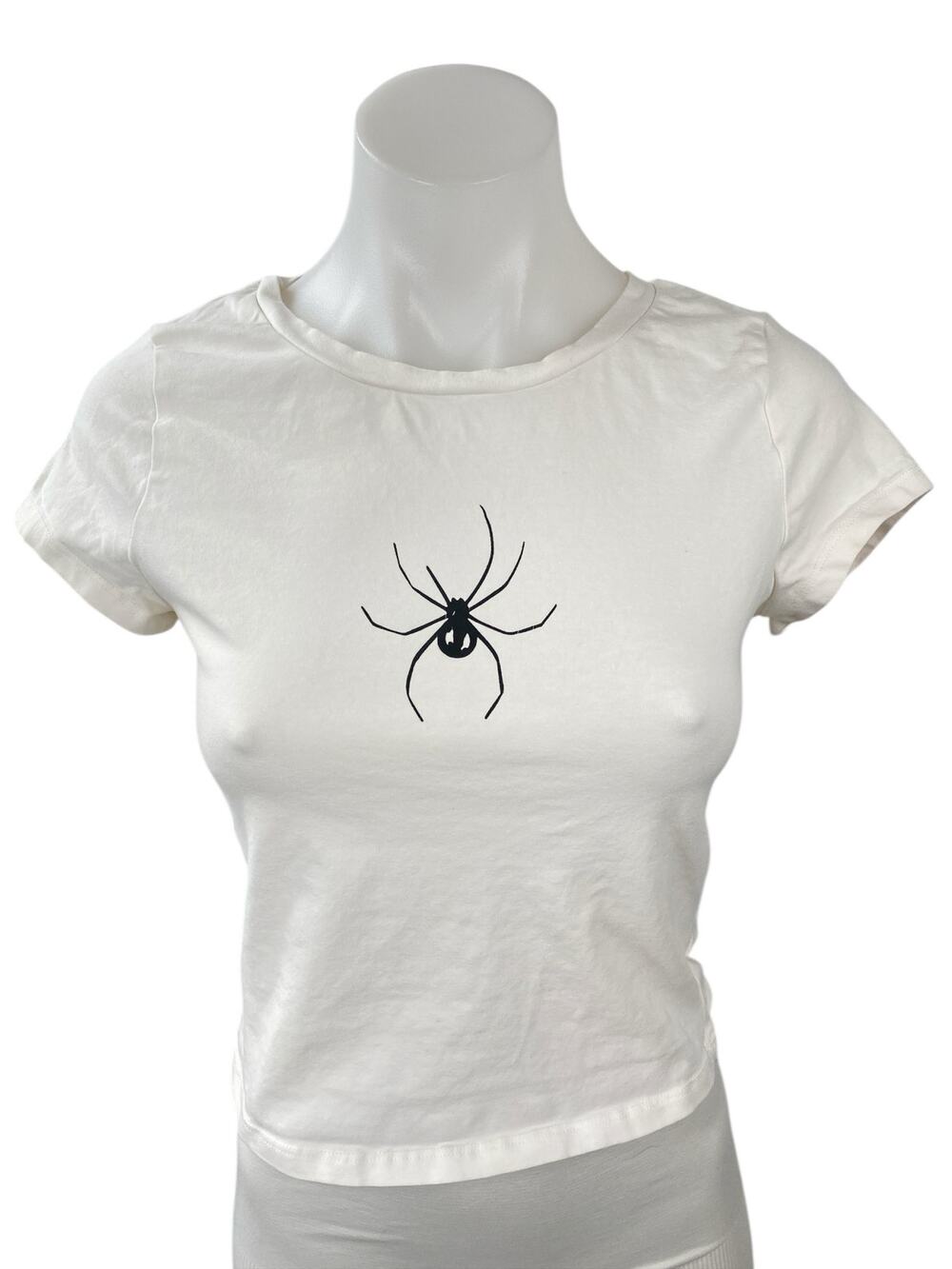 Princess Polly Womens White Spider Short Sleeve Baby Tee T Shirt Crop Top Size 6